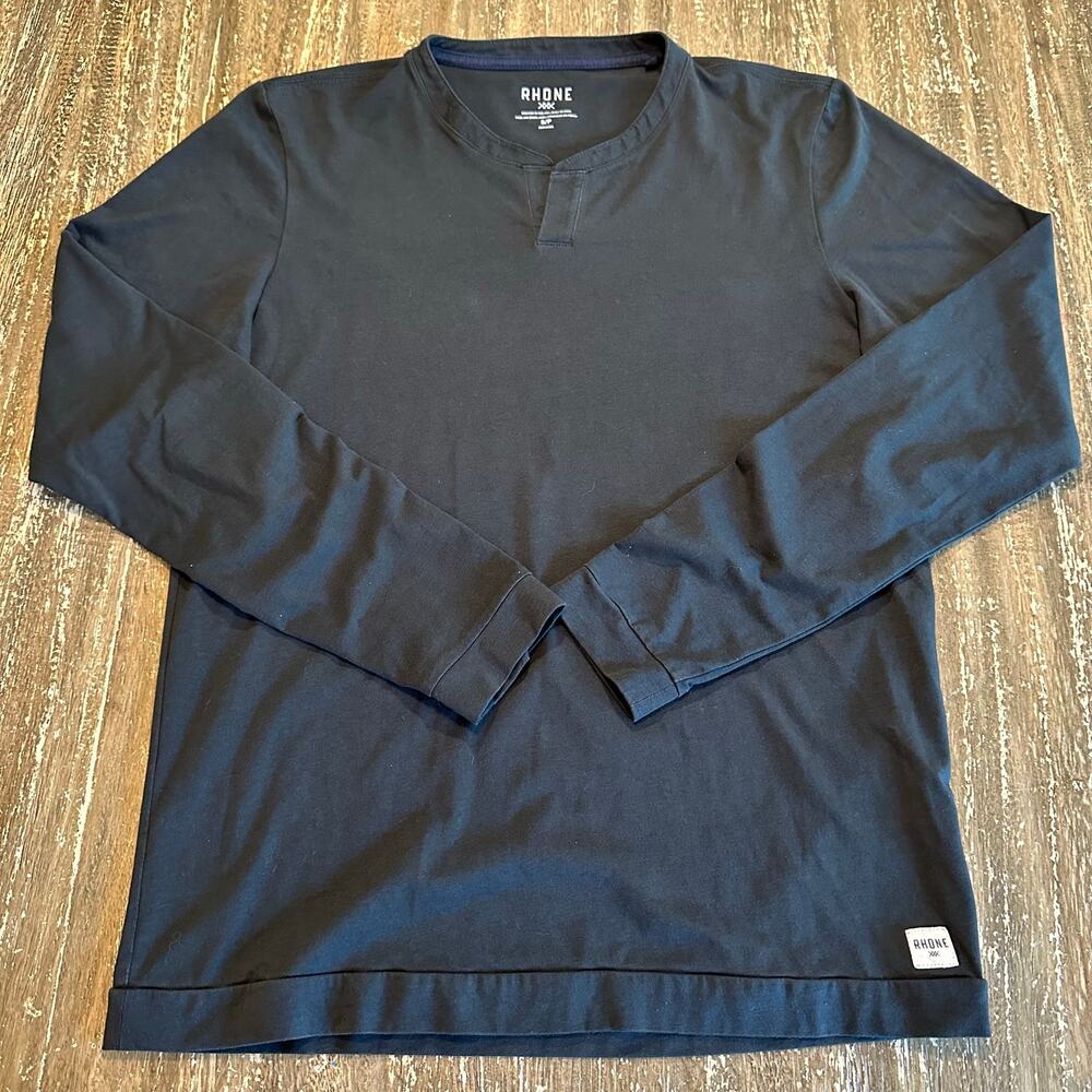 Rhone Long Sleeve Notch Neck Performance Workout Top Black Mens Size Small